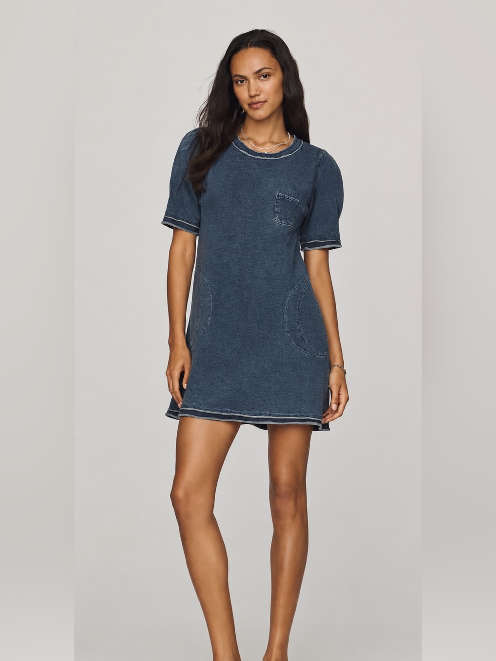 Uotime Casual Washed Indigo Short Sleeve Denim Dress